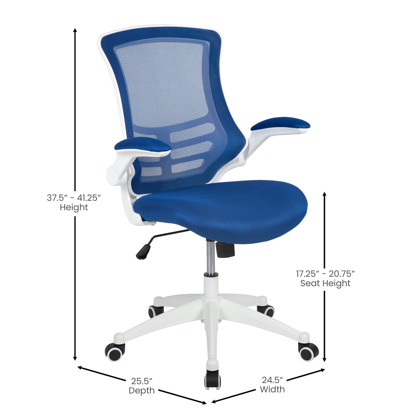 Kelista Mid-Back Blue Mesh Swivel Ergonomic Task Office Chair with White Frame and Flip-Up Arms Blue Mesh/White Frame
