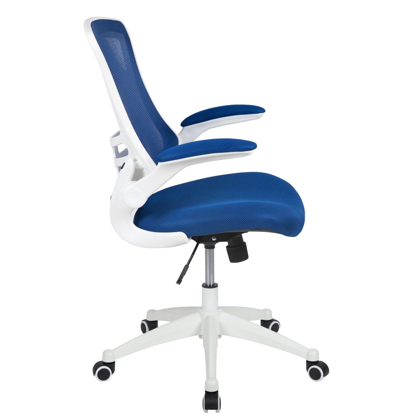 Kelista Mid-Back Blue Mesh Swivel Ergonomic Task Office Chair with White Frame and Flip-Up Arms Blue Mesh/White Frame