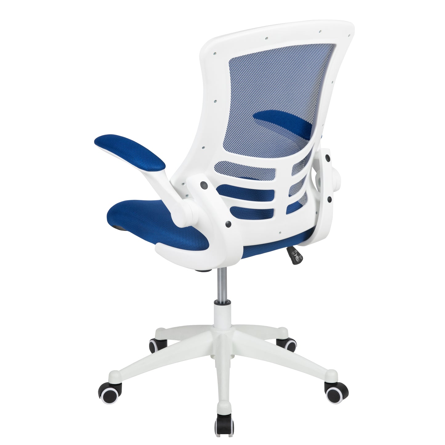 Kelista Mid-Back Blue Mesh Swivel Ergonomic Task Office Chair with White Frame and Flip-Up Arms Blue Mesh/White Frame