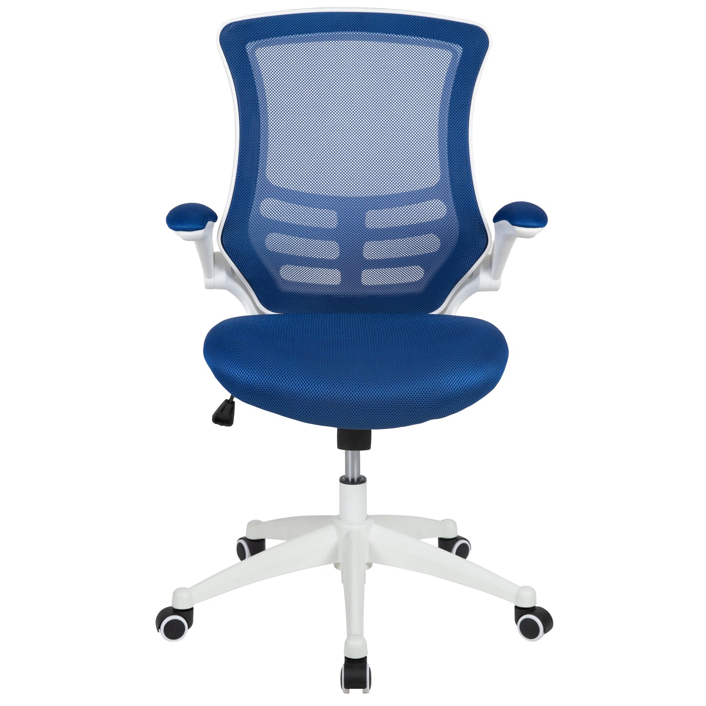 Kelista Mid-Back Blue Mesh Swivel Ergonomic Task Office Chair with White Frame and Flip-Up Arms Blue Mesh/White Frame