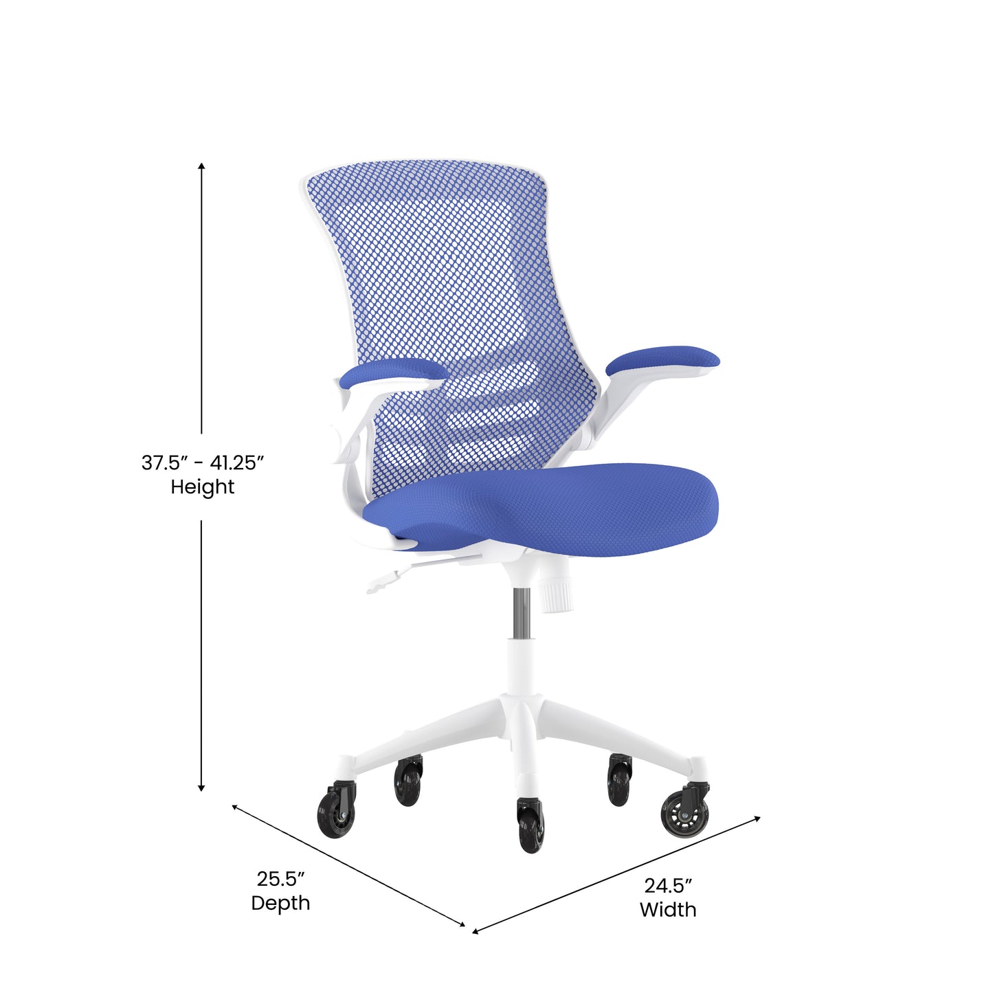 Kelista Mid-Back Blue Mesh Swivel Ergonomic Task Office Chair with White Frame, Flip-Up Arms, and Transparent Roller Wheels Blue Mesh/White Frame