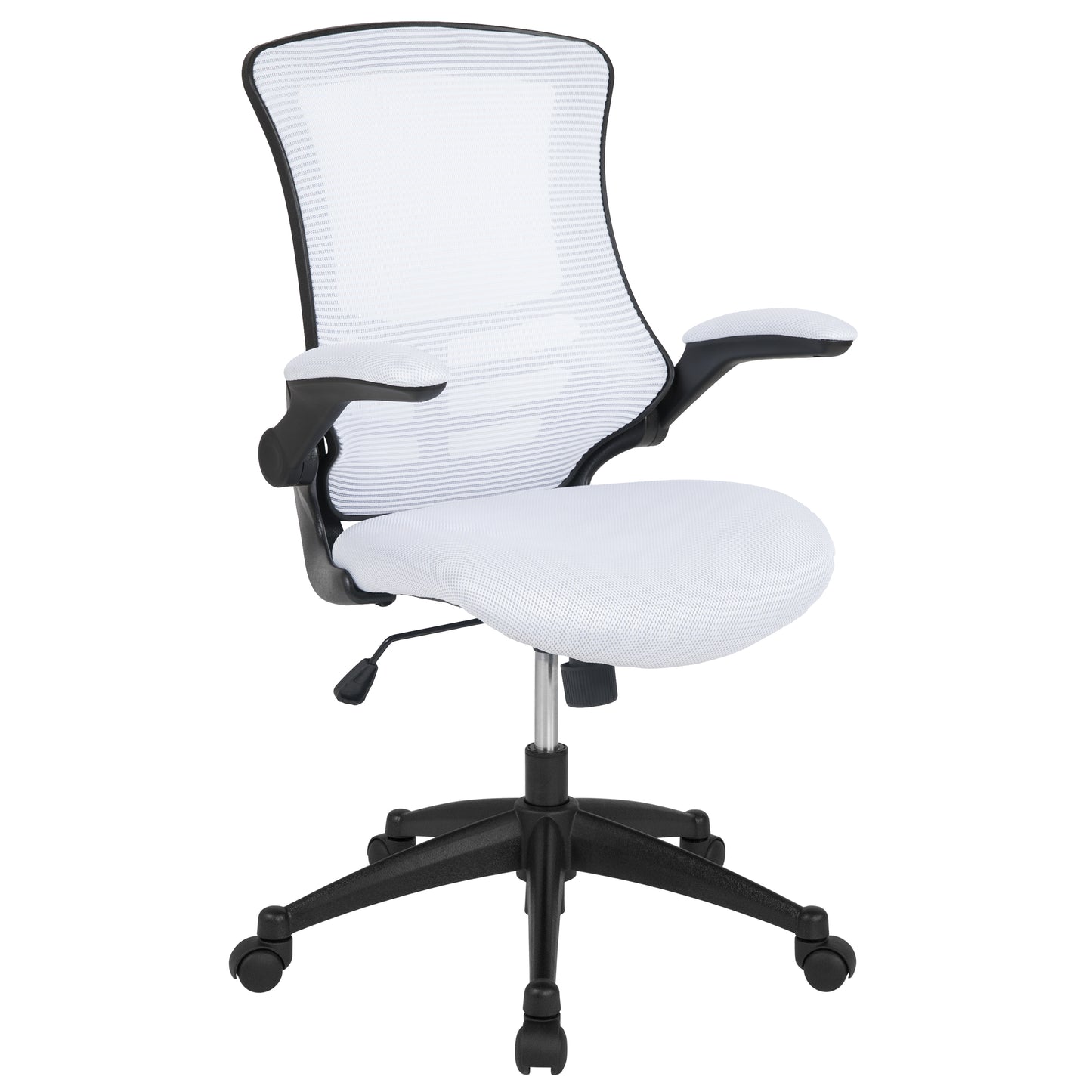 Kelista Mid-Back White Mesh Swivel Ergonomic Task Office Chair with Flip-Up Arms White Mesh/Black Frame