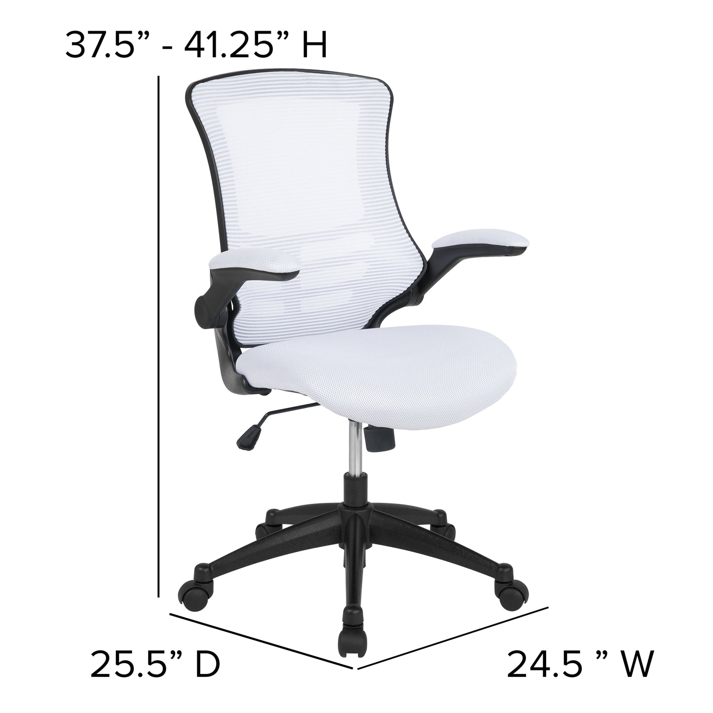 Kelista Mid-Back White Mesh Swivel Ergonomic Task Office Chair with Flip-Up Arms White Mesh/Black Frame