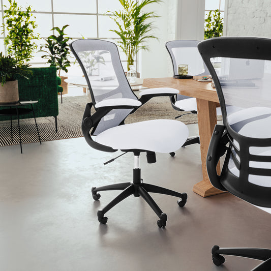 Kelista Mid-Back White Mesh Swivel Ergonomic Task Office Chair with Flip-Up Arms White Mesh/Black Frame BL-X-5M-WH-GG