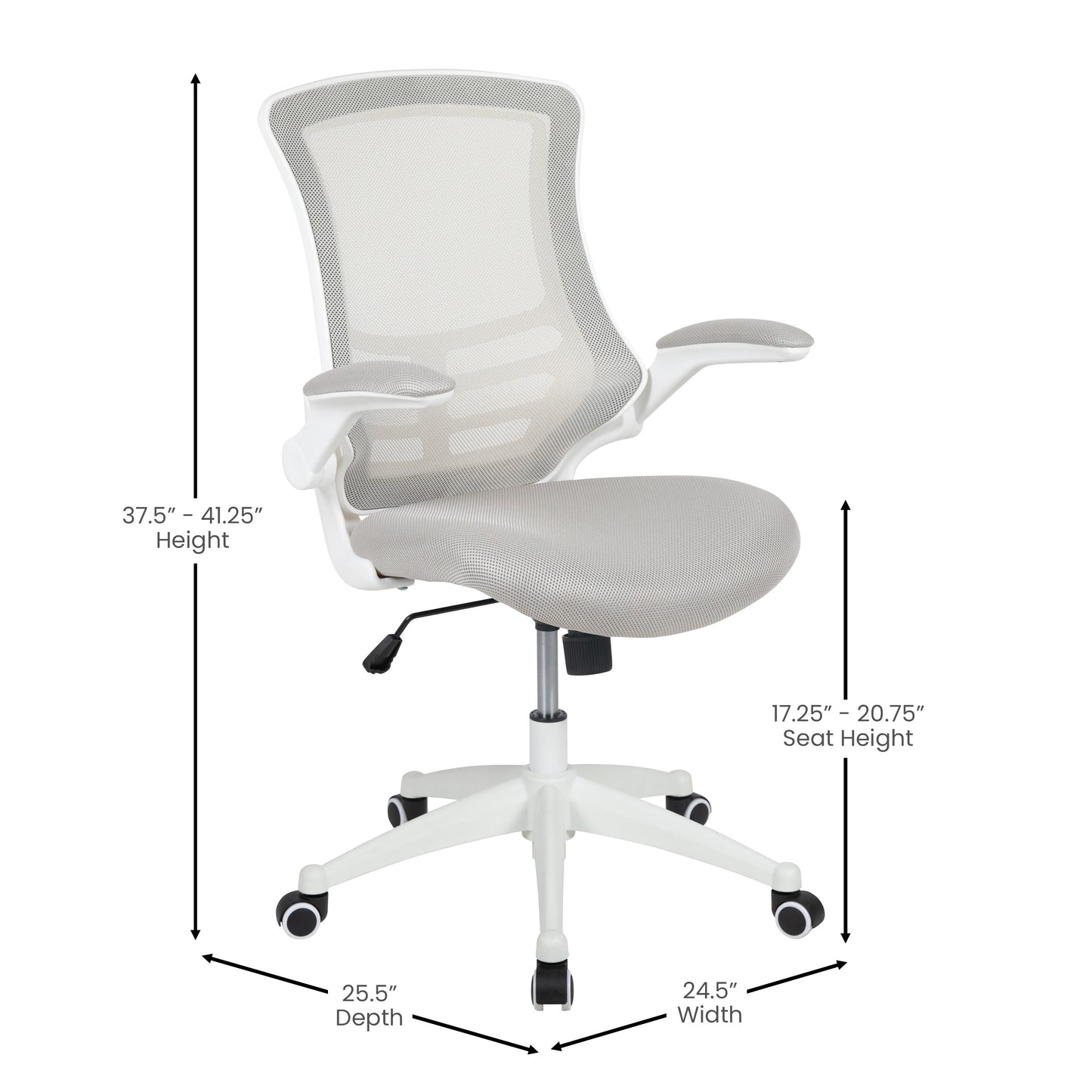 Kelista Mid-Back Light Gray Mesh Swivel Ergonomic Task Office Chair with White Frame and Flip-Up Arms Light Gray Mesh/White Frame
