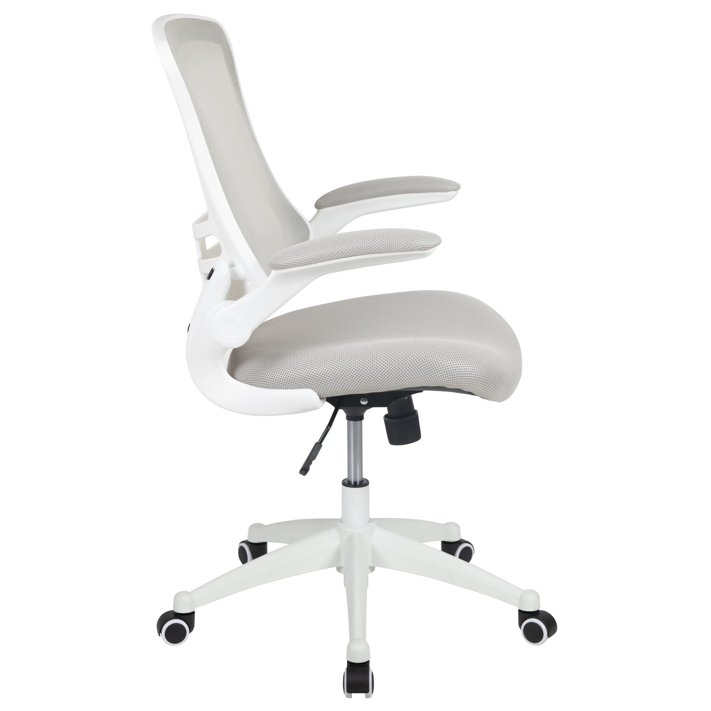 Kelista Mid-Back Light Gray Mesh Swivel Ergonomic Task Office Chair with White Frame and Flip-Up Arms Light Gray Mesh/White Frame