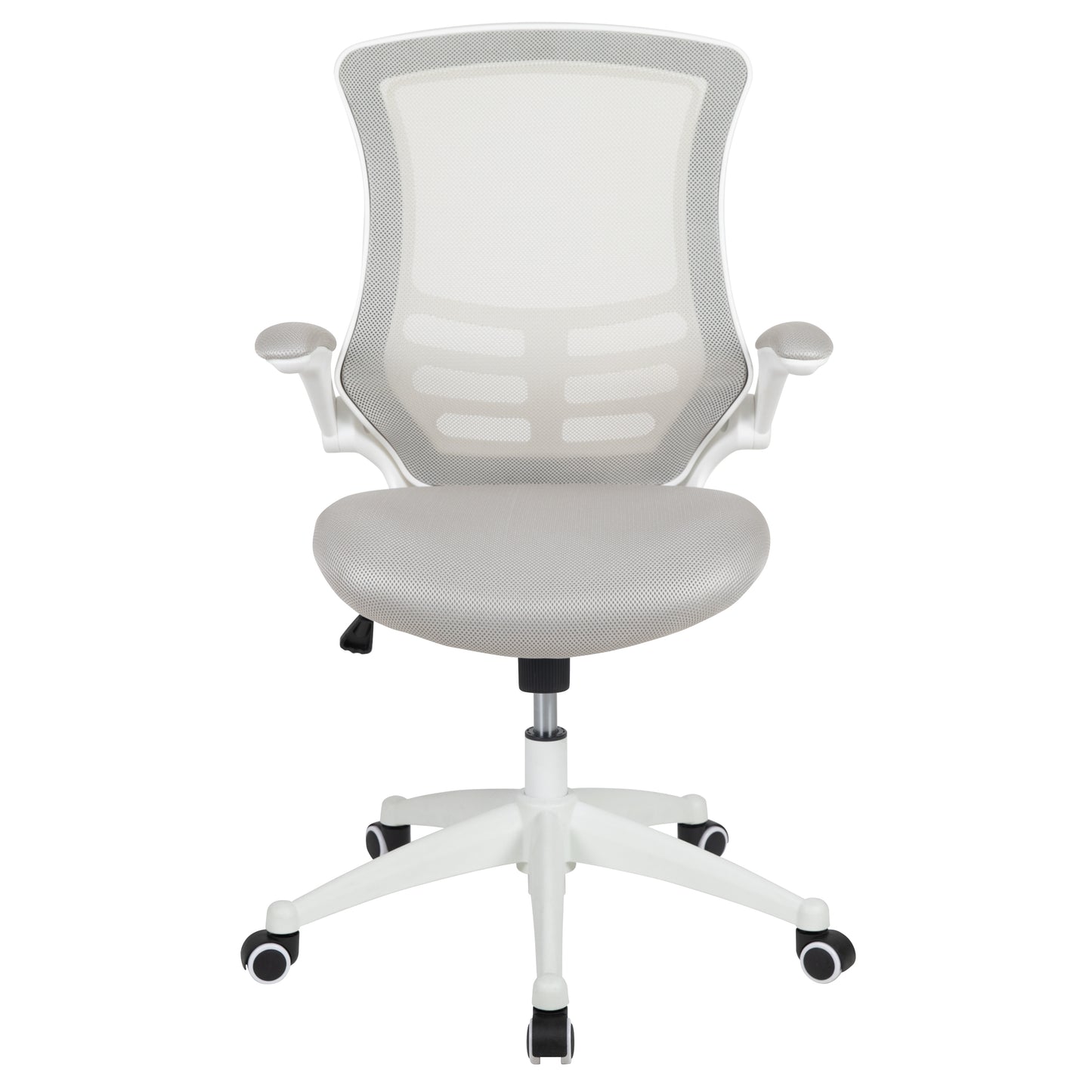 Kelista Mid-Back Light Gray Mesh Swivel Ergonomic Task Office Chair with White Frame and Flip-Up Arms Light Gray Mesh/White Frame