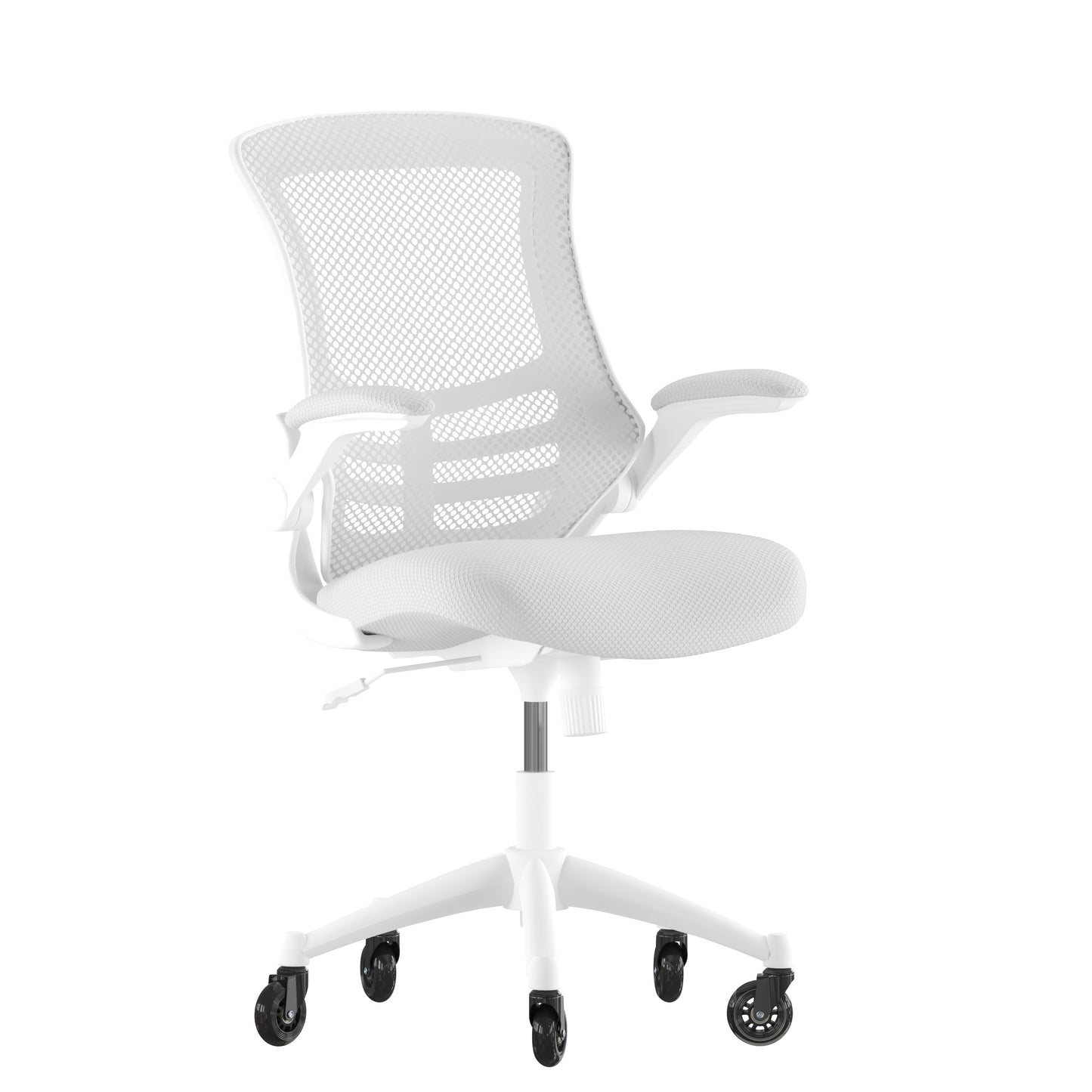 Kelista Mid-Back Light Gray Mesh Swivel Ergonomic Task Office Chair with White Frame, Flip-Up Arms, and Transparent Roller Wheels Light Gray Mesh/White Frame