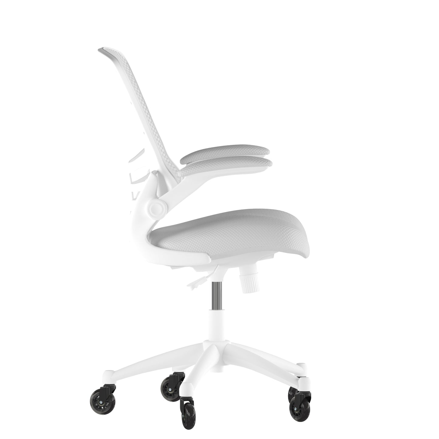 Kelista Mid-Back Light Gray Mesh Swivel Ergonomic Task Office Chair with White Frame, Flip-Up Arms, and Transparent Roller Wheels Light Gray Mesh/White Frame