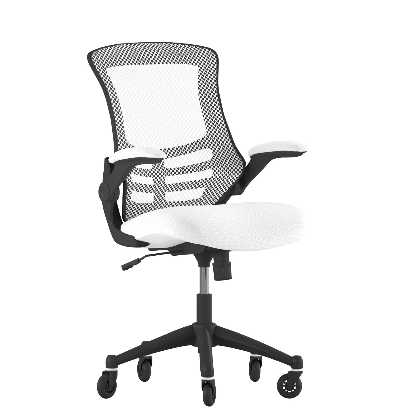 Kelista Mid-Back White Mesh Swivel Ergonomic Task Office Chair with Flip-Up Arms and Transparent Roller Wheels White Mesh/Black Frame