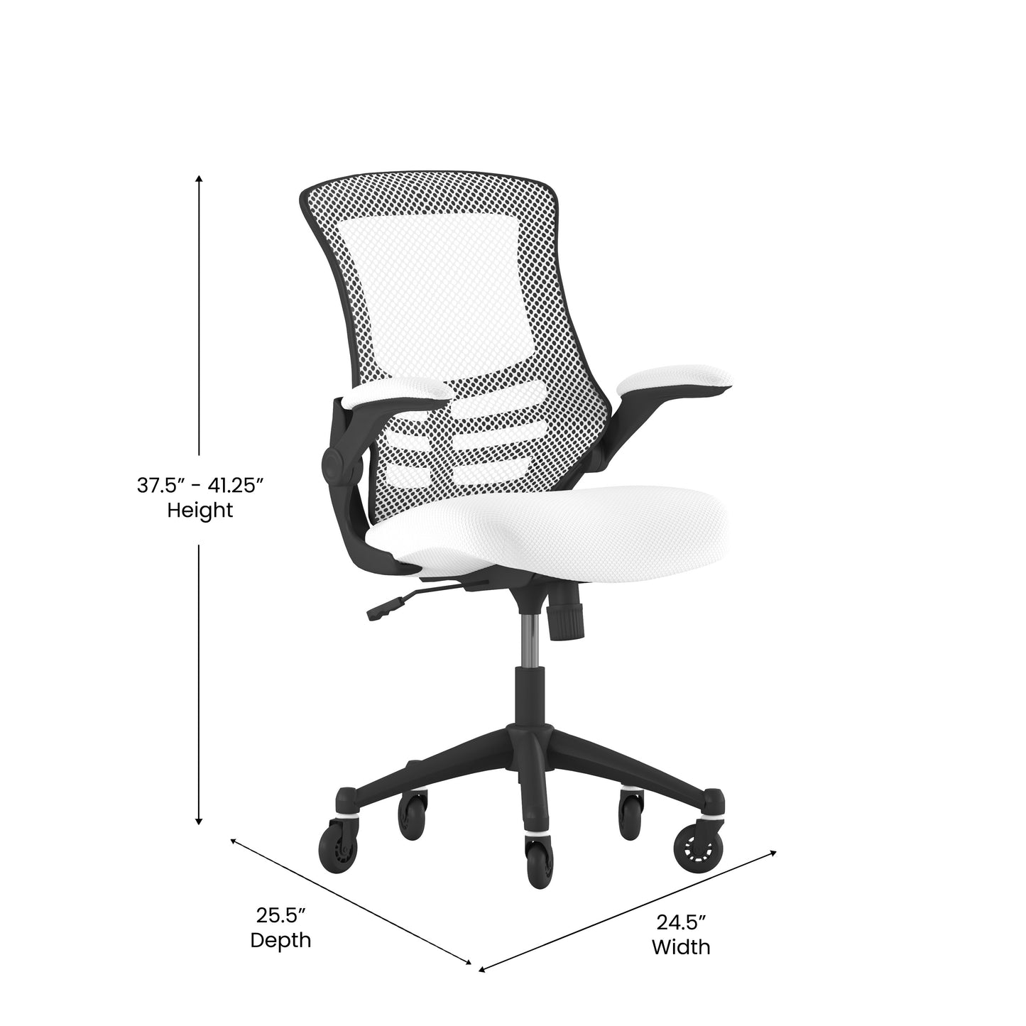 Kelista Mid-Back White Mesh Swivel Ergonomic Task Office Chair with Flip-Up Arms and Transparent Roller Wheels White Mesh/Black Frame