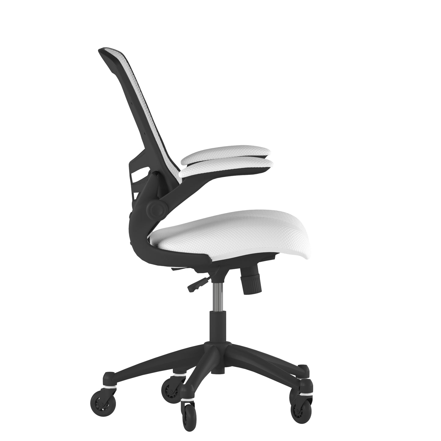 Kelista Mid-Back White Mesh Swivel Ergonomic Task Office Chair with Flip-Up Arms and Transparent Roller Wheels White Mesh/Black Frame