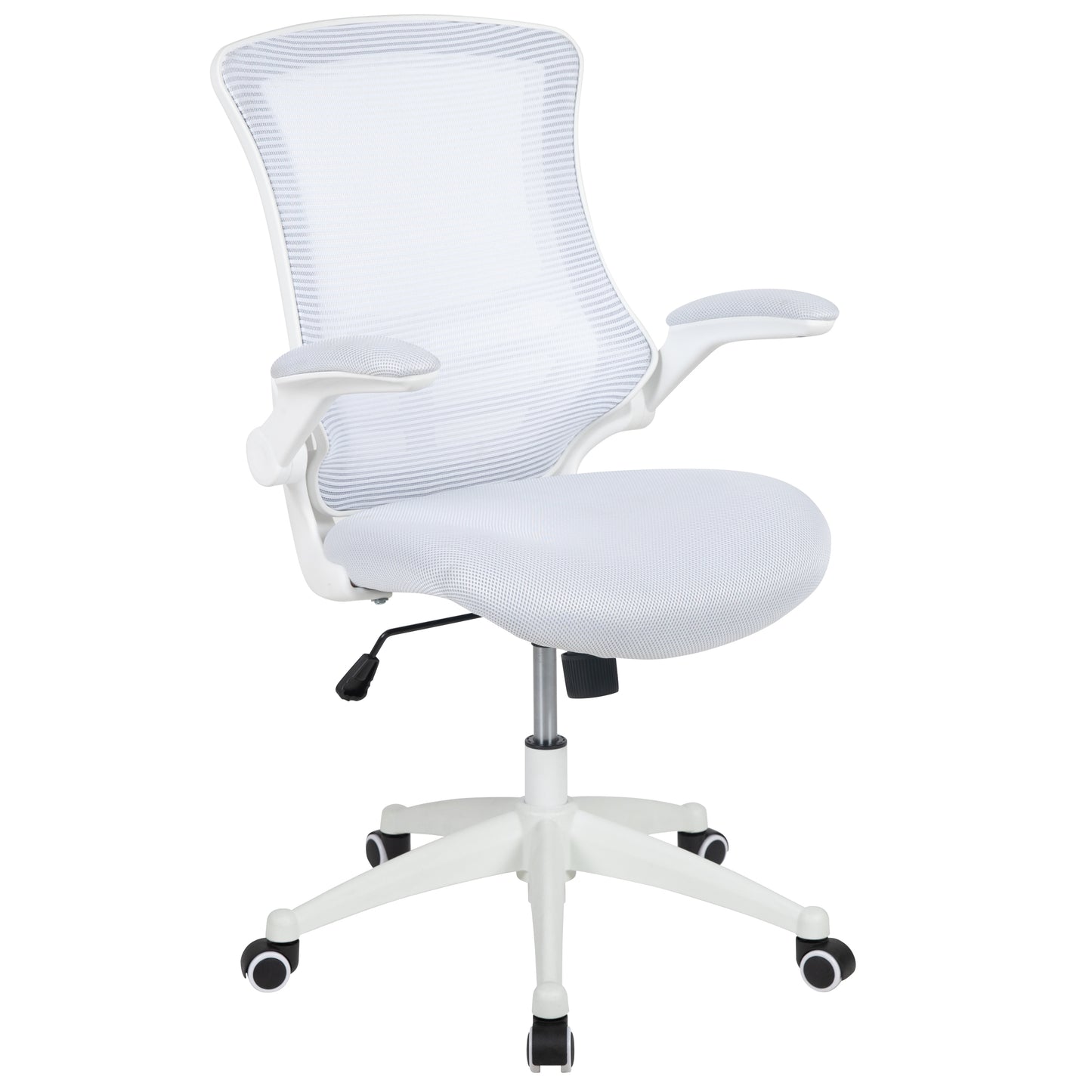 Kelista Mid-Back White Mesh Swivel Ergonomic Task Office Chair with White Frame and Flip-Up Arms White Mesh/White Frame
