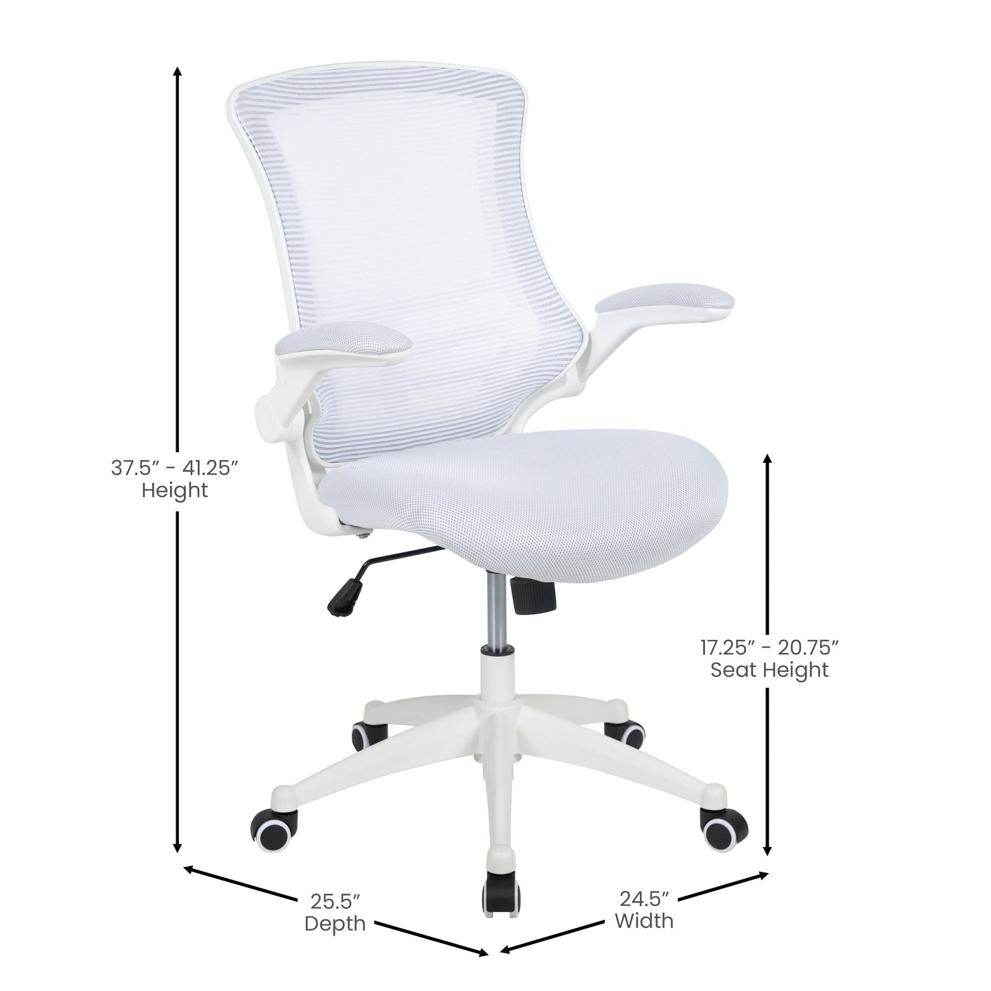 Kelista Mid-Back White Mesh Swivel Ergonomic Task Office Chair with White Frame and Flip-Up Arms White Mesh/White Frame