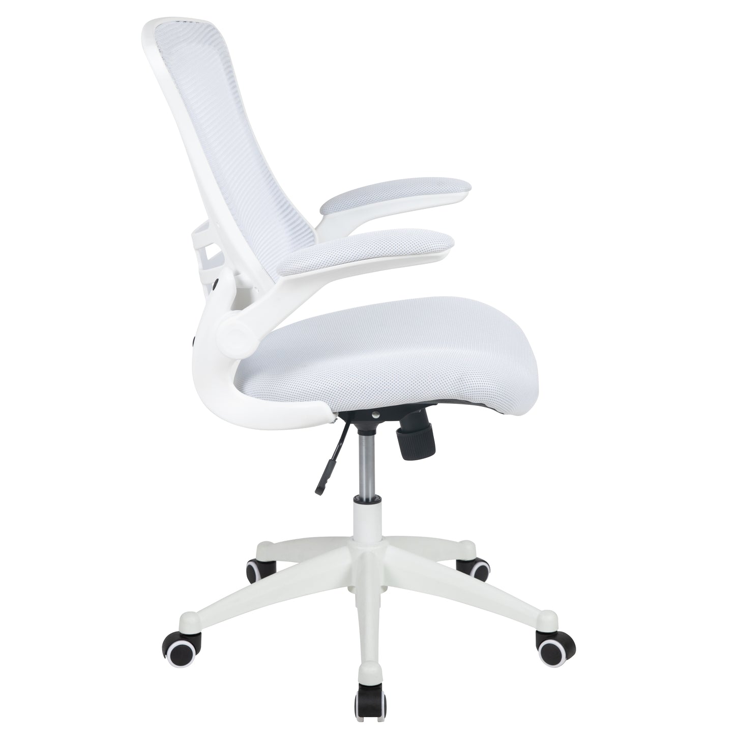 Kelista Mid-Back White Mesh Swivel Ergonomic Task Office Chair with White Frame and Flip-Up Arms White Mesh/White Frame