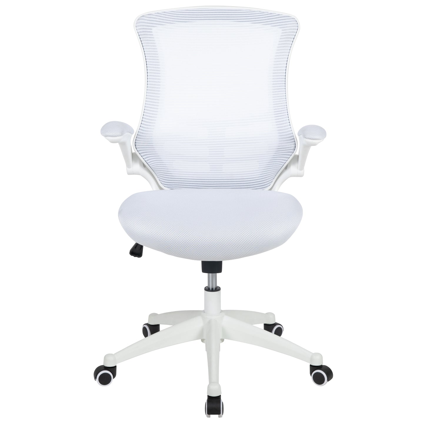 Kelista Mid-Back White Mesh Swivel Ergonomic Task Office Chair with White Frame and Flip-Up Arms White Mesh/White Frame
