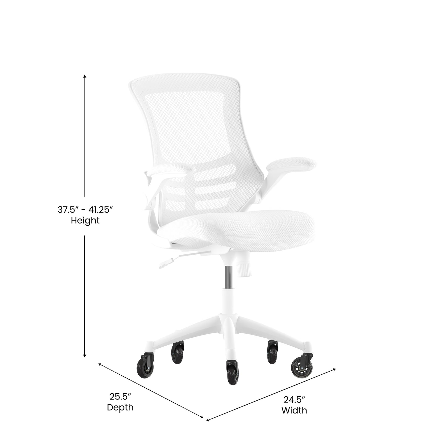 Kelista Mid-Back White Mesh Swivel Ergonomic Task Office Chair with White Frame, Flip-Up Arms, and Transparent Roller Wheels White Mesh/White Frame