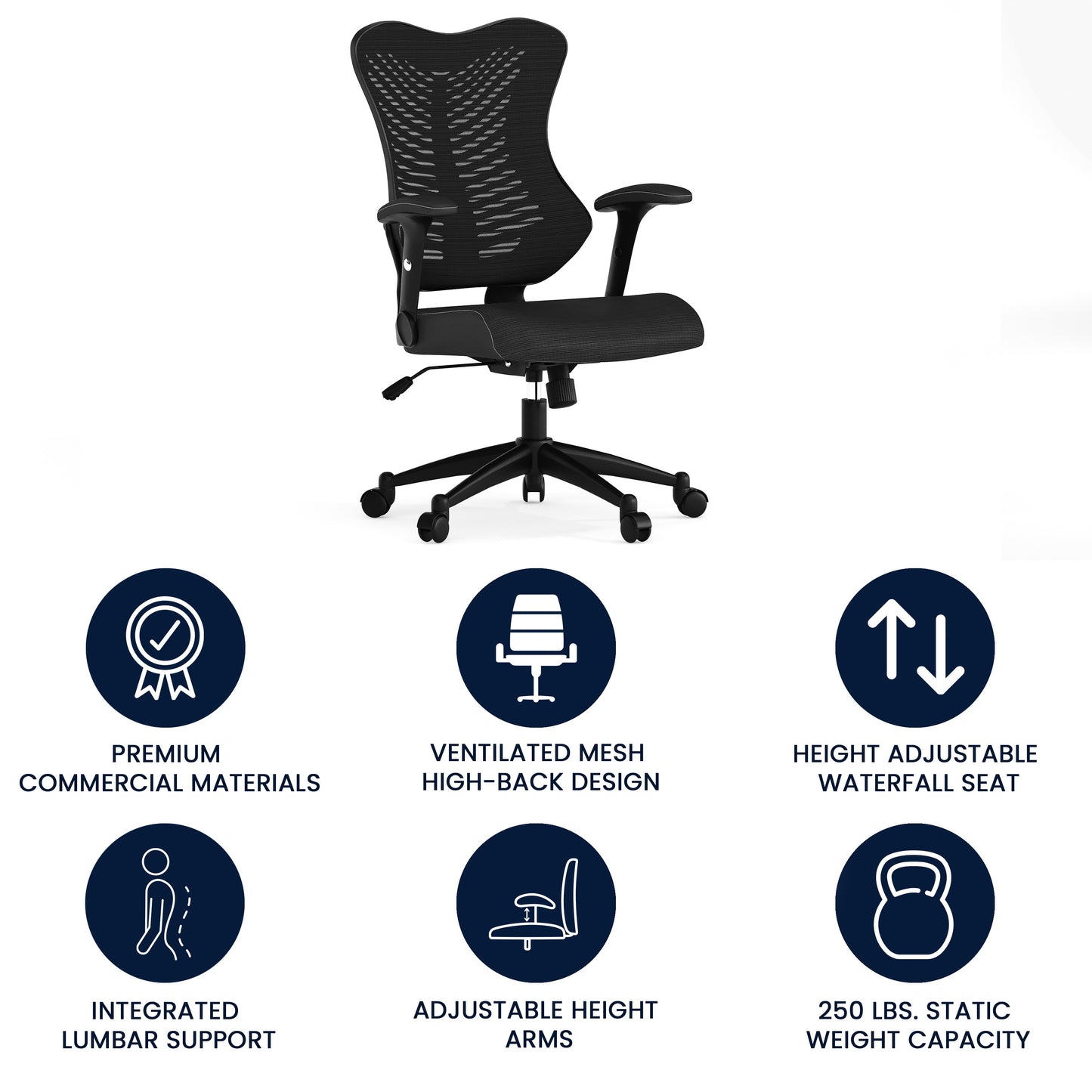 Kale High Back Designer Black Mesh Executive Swivel Ergonomic Office Chair with Adjustable Arms Black Mesh