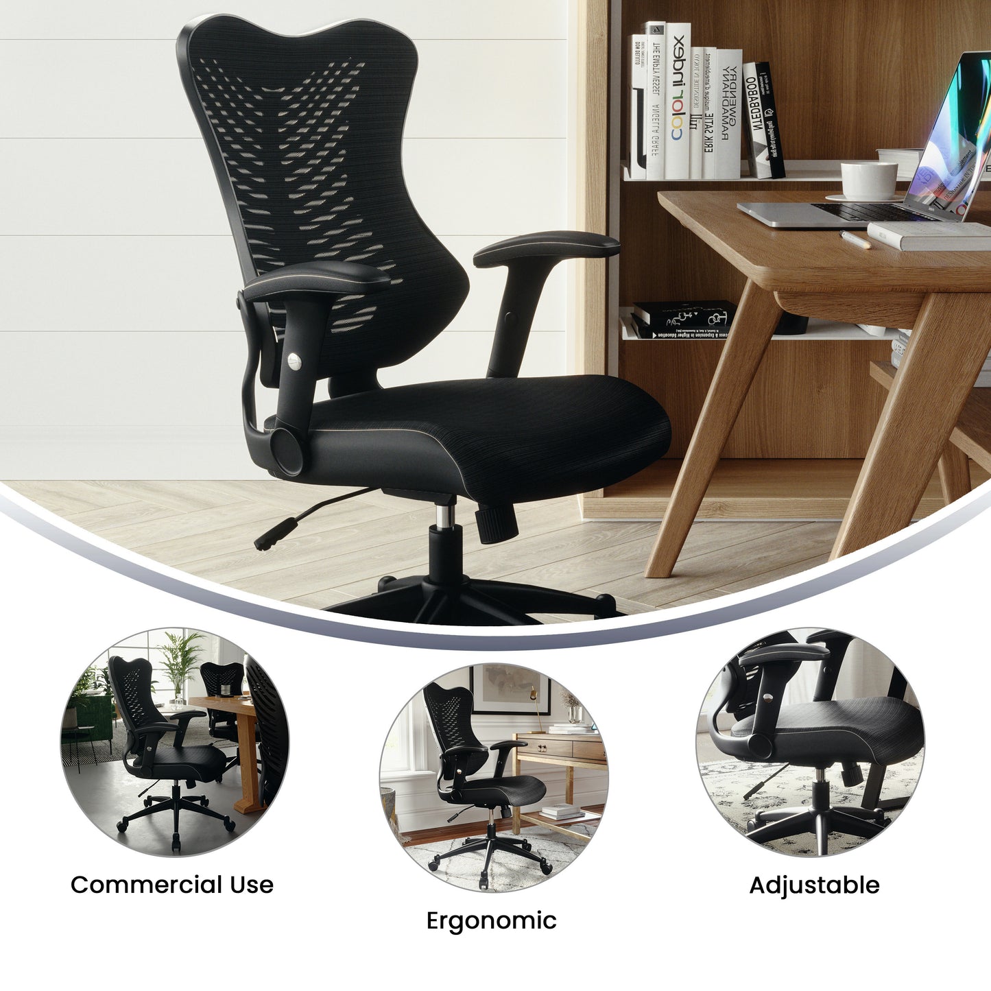 Kale High Back Designer Black Mesh Executive Swivel Ergonomic Office Chair with Adjustable Arms Black Mesh