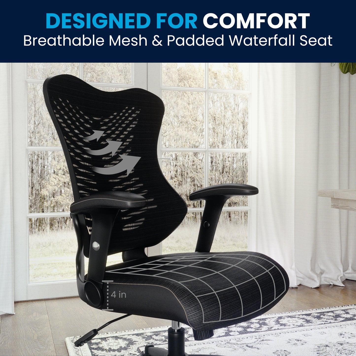 Kale High Back Designer Black Mesh Executive Swivel Ergonomic Office Chair with Adjustable Arms Black Mesh