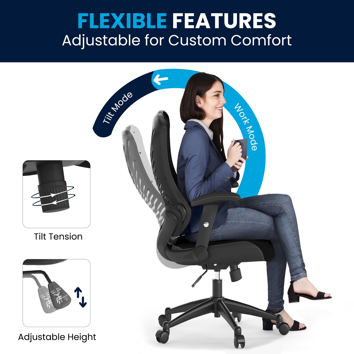 Kale High Back Designer Black Mesh Executive Swivel Ergonomic Office Chair with Adjustable Arms Black Mesh