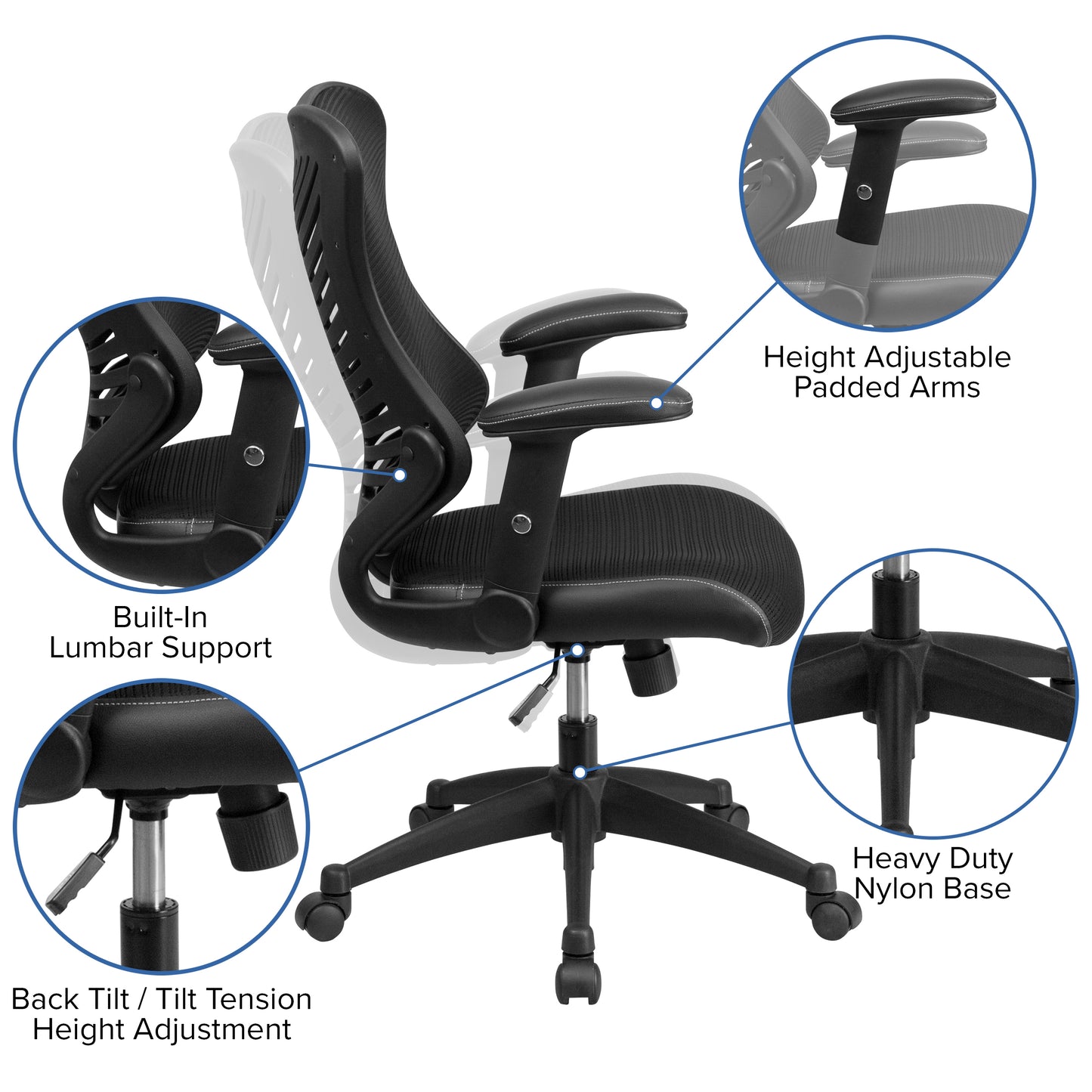 Kale High Back Designer Black Mesh Executive Swivel Ergonomic Office Chair with Adjustable Arms Black Mesh