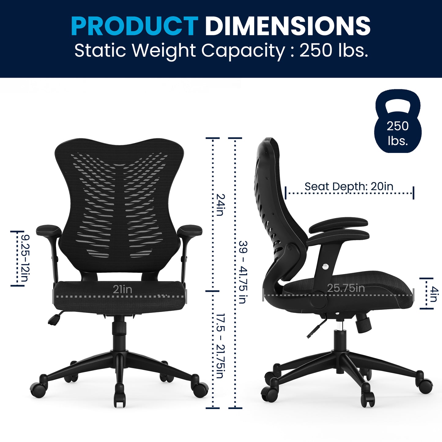 Kale High Back Designer Black Mesh Executive Swivel Ergonomic Office Chair with Adjustable Arms Black Mesh