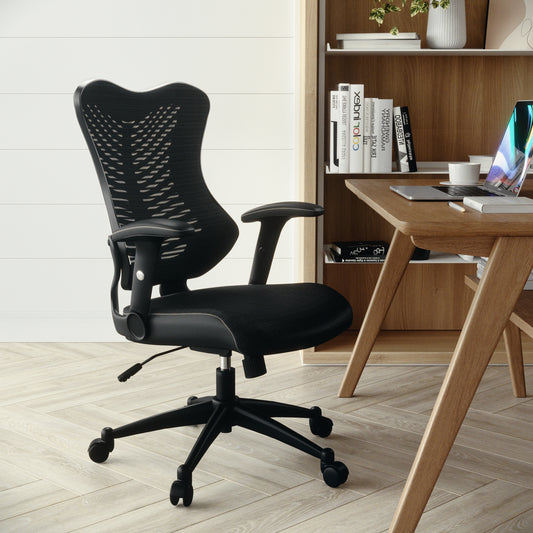 Kale High Back Designer Black Mesh Executive Swivel Ergonomic Office Chair with Adjustable Arms Black Mesh BL-ZP-806-BK-GG