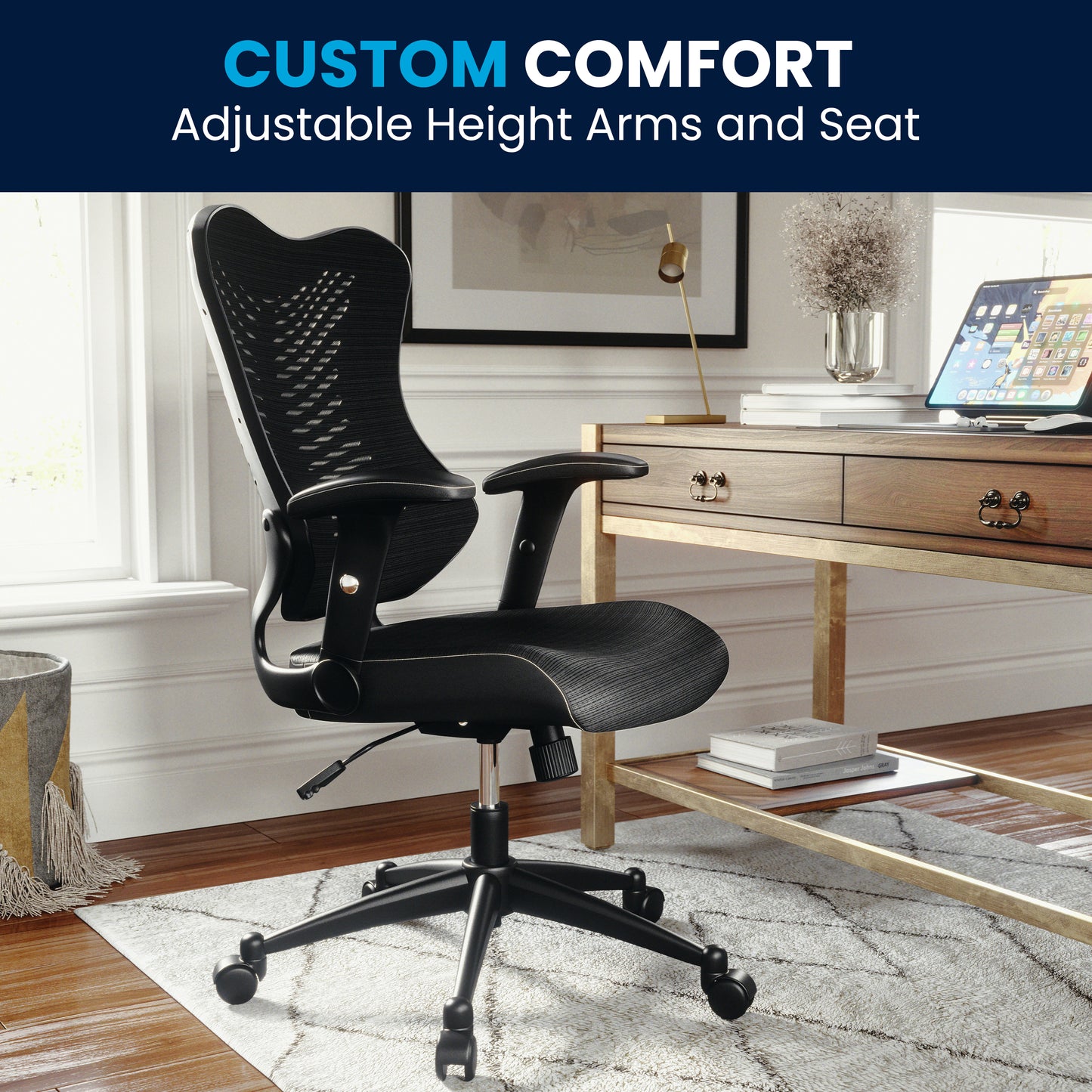 Kale High Back Designer Black Mesh Executive Swivel Ergonomic Office Chair with Adjustable Arms Black Mesh