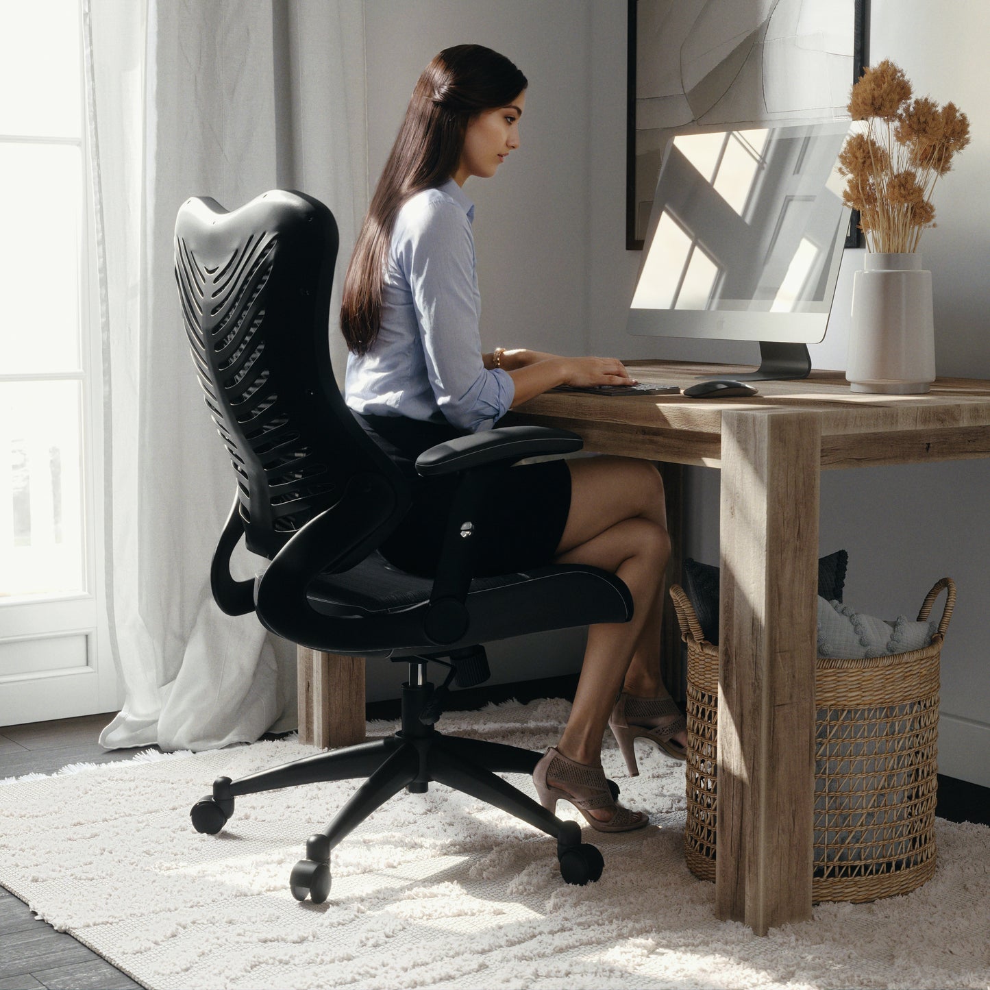 Kale High Back Designer Black Mesh Executive Swivel Ergonomic Office Chair with Adjustable Arms Black Mesh