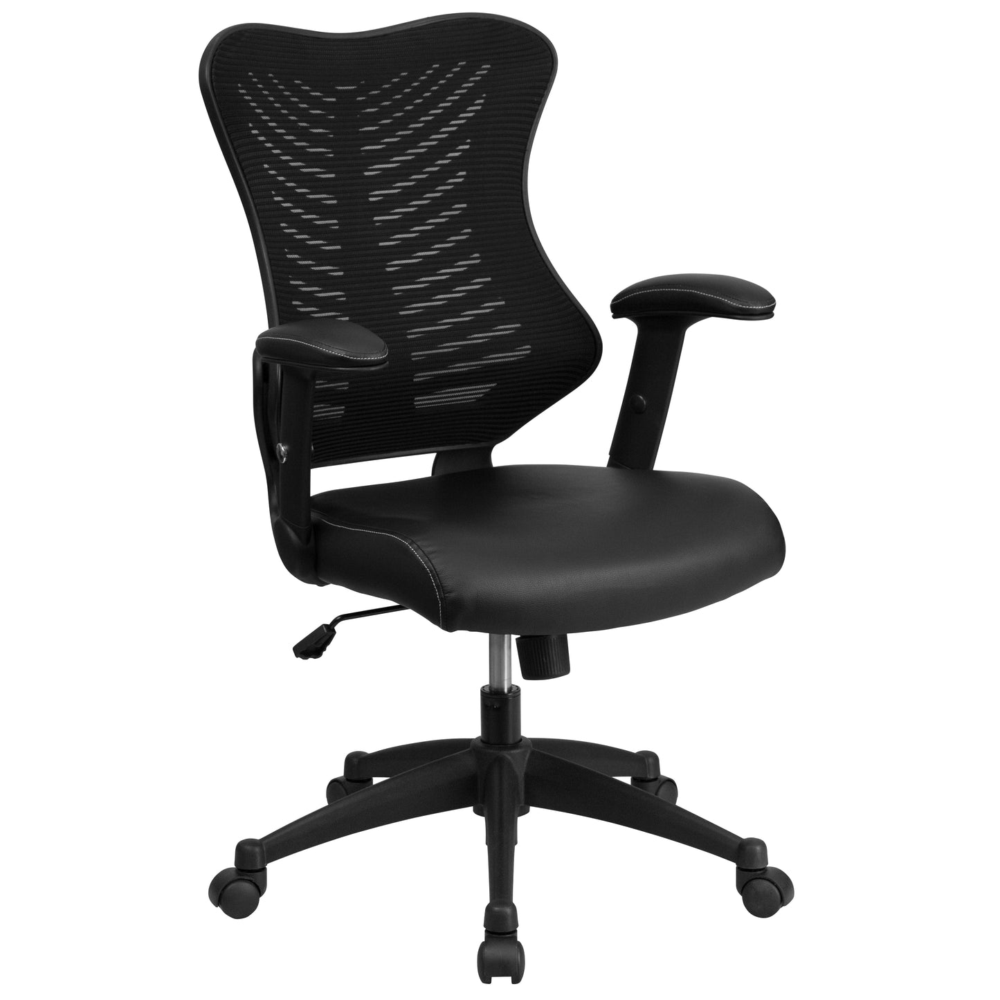 Kale High Back Designer Black Mesh Executive Swivel Ergonomic Office Chair with LeatherSoft Seat and Adjustable Arms Black Mesh & LeatherSoft