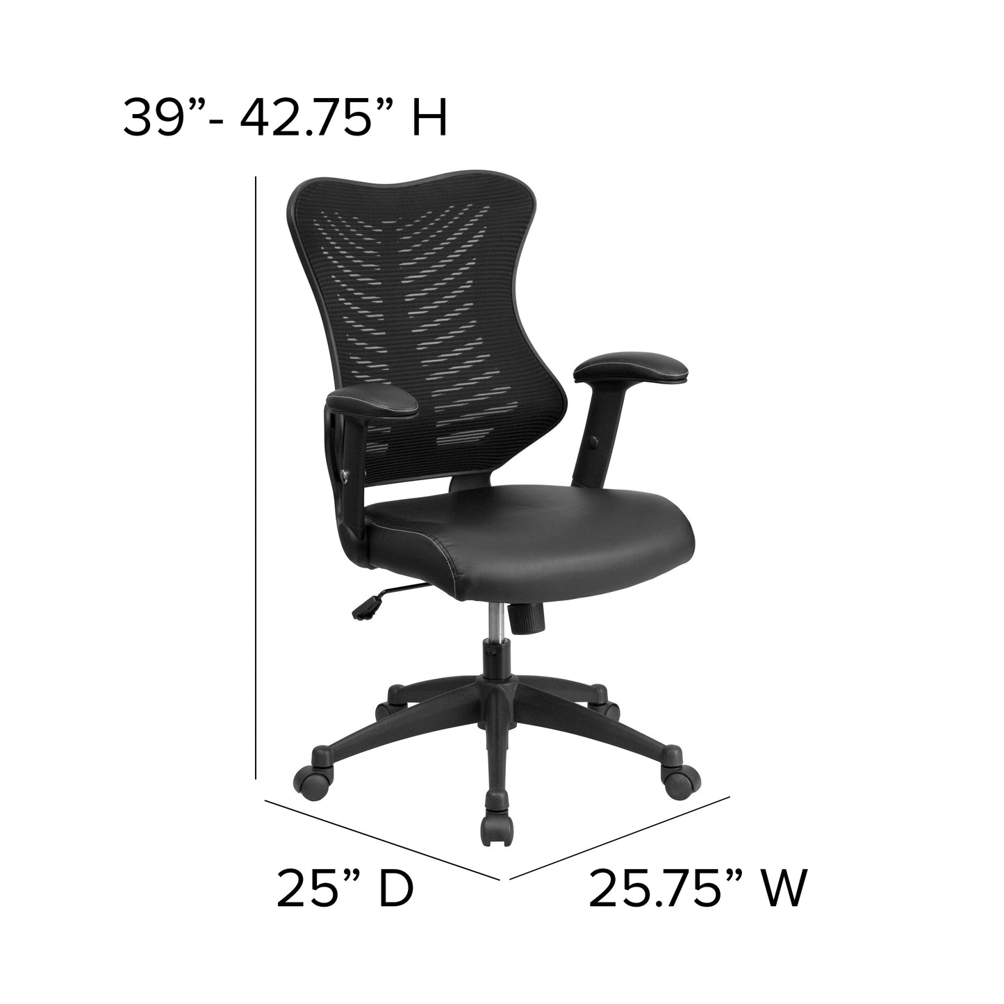 Kale High Back Designer Black Mesh Executive Swivel Ergonomic Office Chair with LeatherSoft Seat and Adjustable Arms Black Mesh & LeatherSoft