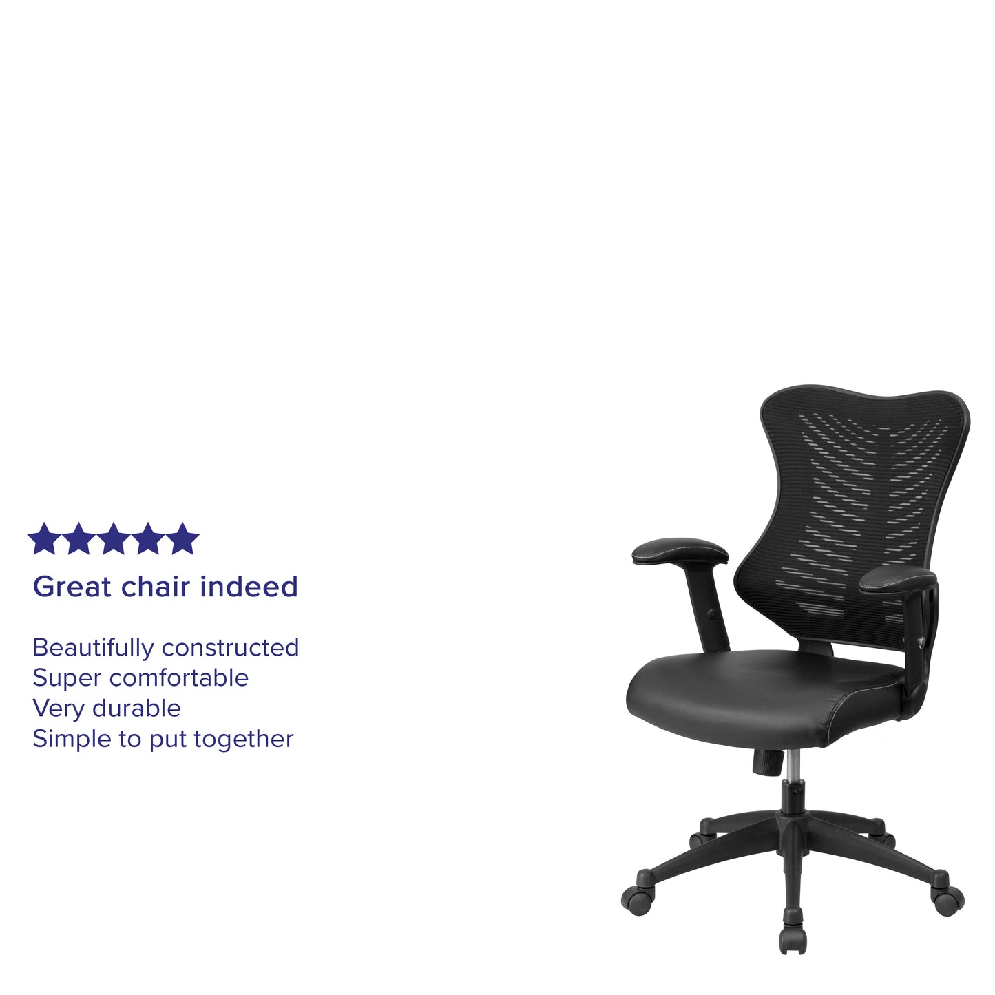 Kale High Back Designer Black Mesh Executive Swivel Ergonomic Office Chair with LeatherSoft Seat and Adjustable Arms Black Mesh & LeatherSoft