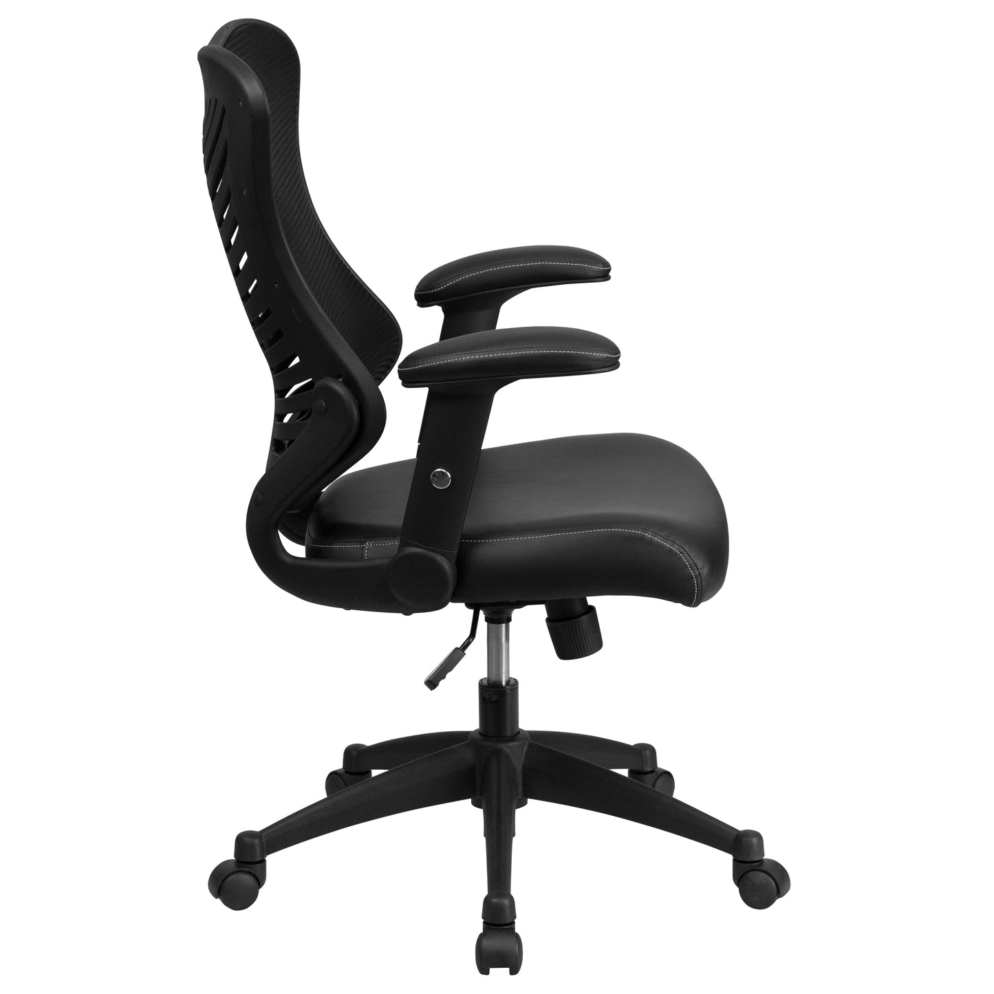 Kale High Back Designer Black Mesh Executive Swivel Ergonomic Office Chair with LeatherSoft Seat and Adjustable Arms Black Mesh & LeatherSoft