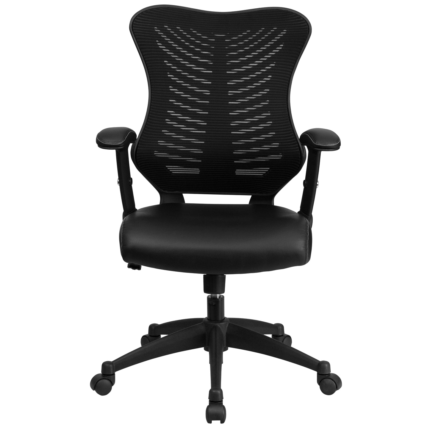 Kale High Back Designer Black Mesh Executive Swivel Ergonomic Office Chair with LeatherSoft Seat and Adjustable Arms Black Mesh & LeatherSoft
