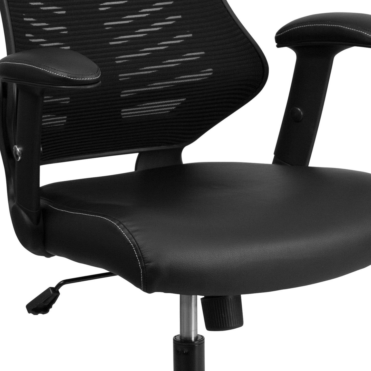 Kale High Back Designer Black Mesh Executive Swivel Ergonomic Office Chair with LeatherSoft Seat and Adjustable Arms Black Mesh & LeatherSoft