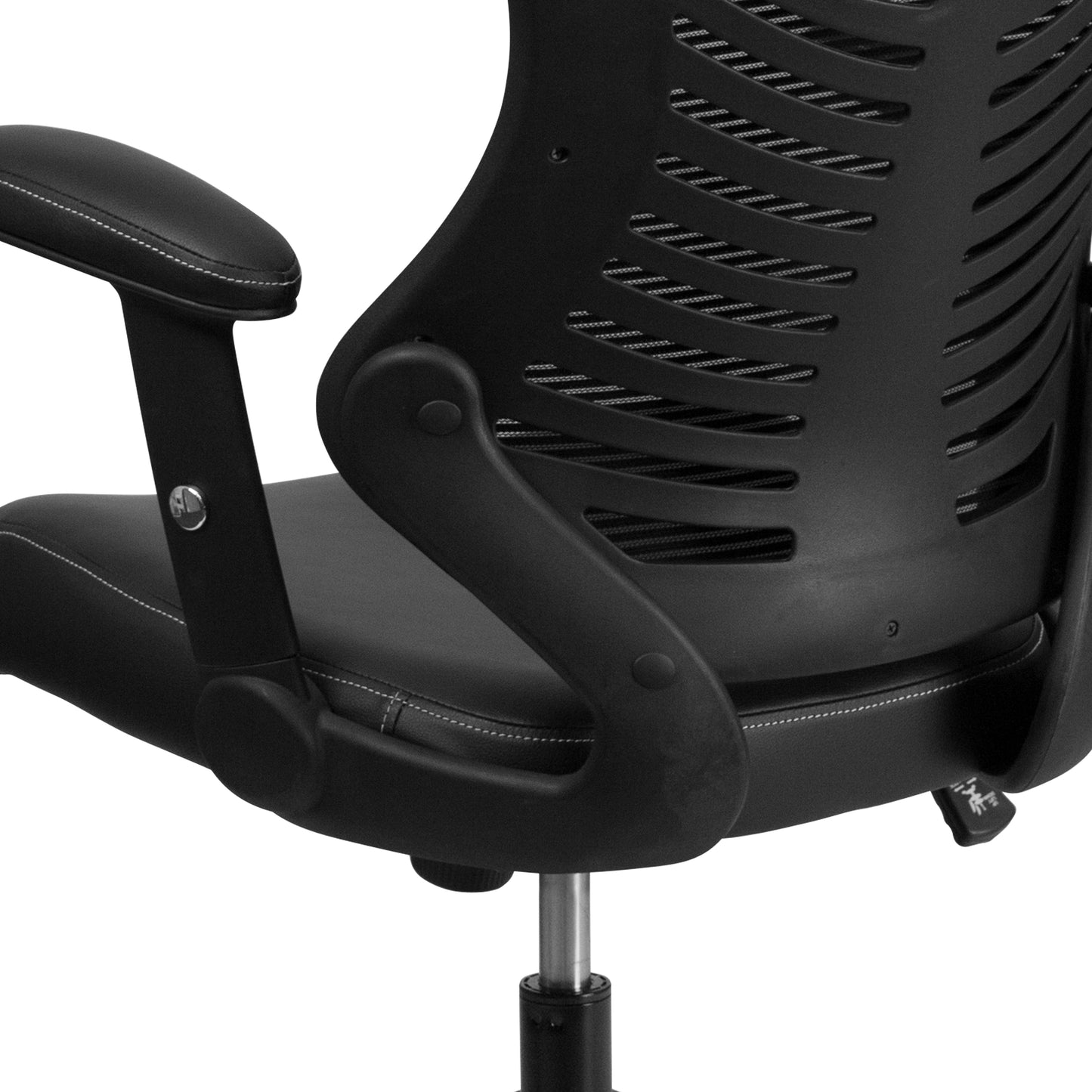 Kale High Back Designer Black Mesh Executive Swivel Ergonomic Office Chair with LeatherSoft Seat and Adjustable Arms Black Mesh & LeatherSoft