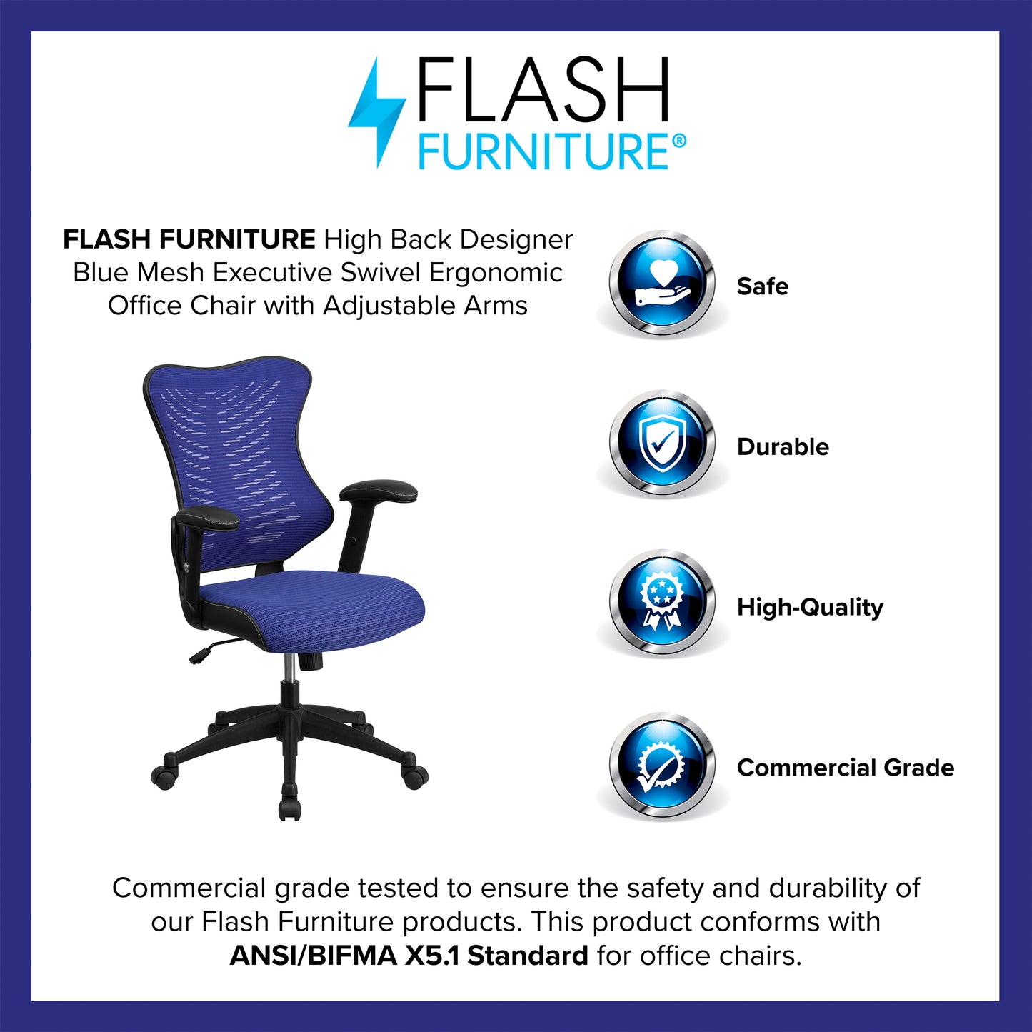 Kale High Back Designer Blue Mesh Executive Swivel Ergonomic Office Chair with Adjustable Arms Blue Mesh