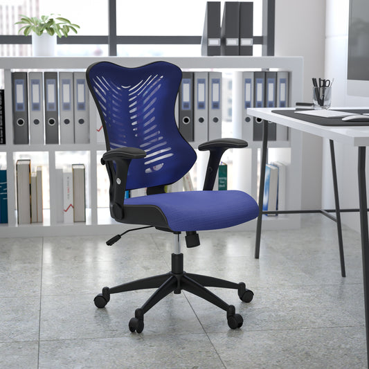 Kale High Back Designer Blue Mesh Executive Swivel Ergonomic Office Chair with Adjustable Arms Blue Mesh BL-ZP-806-BL-GG
