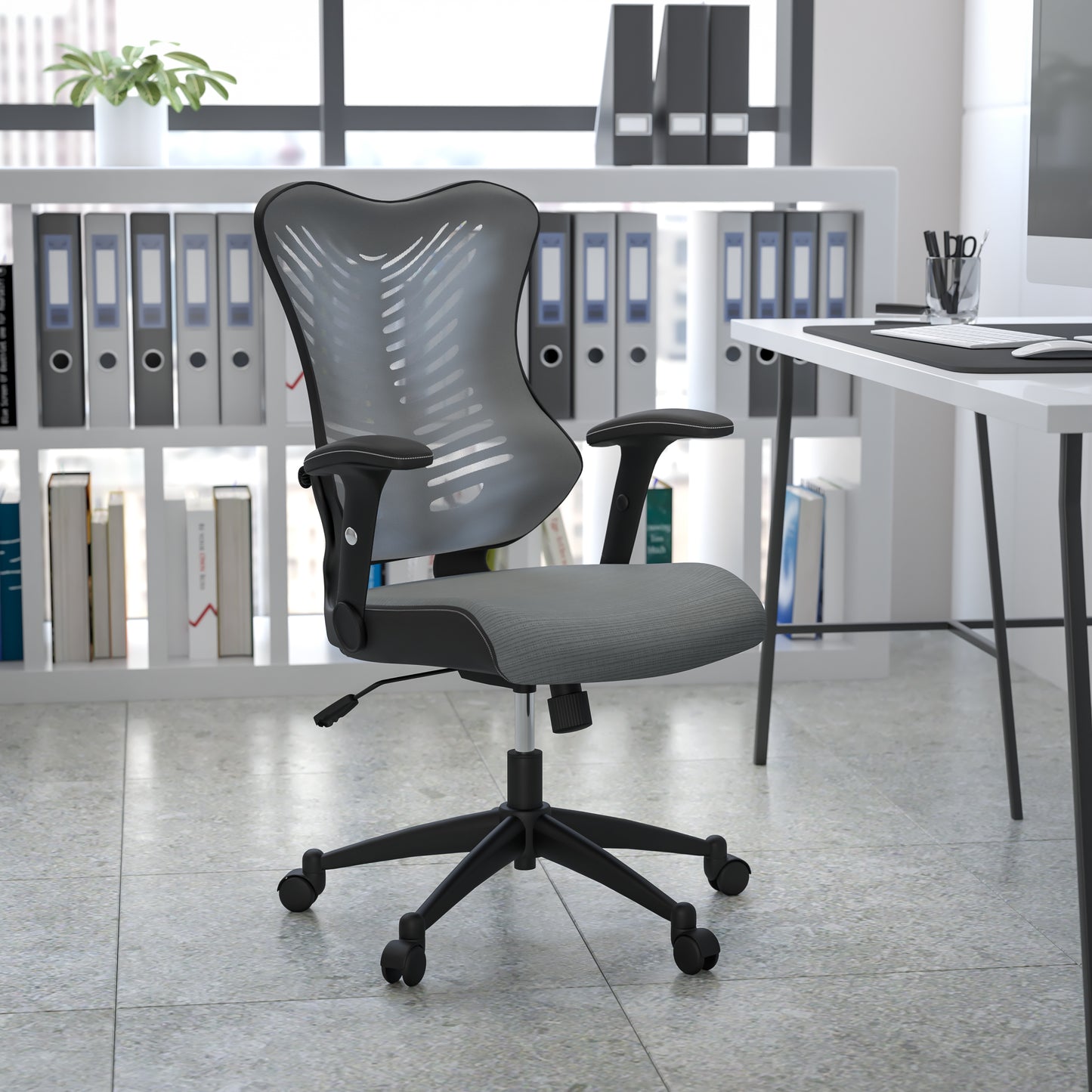 Kale High Back Designer Gray Mesh Executive Swivel Ergonomic Office Chair with Adjustable Arms Gray Mesh BL-ZP-806-GY-GG