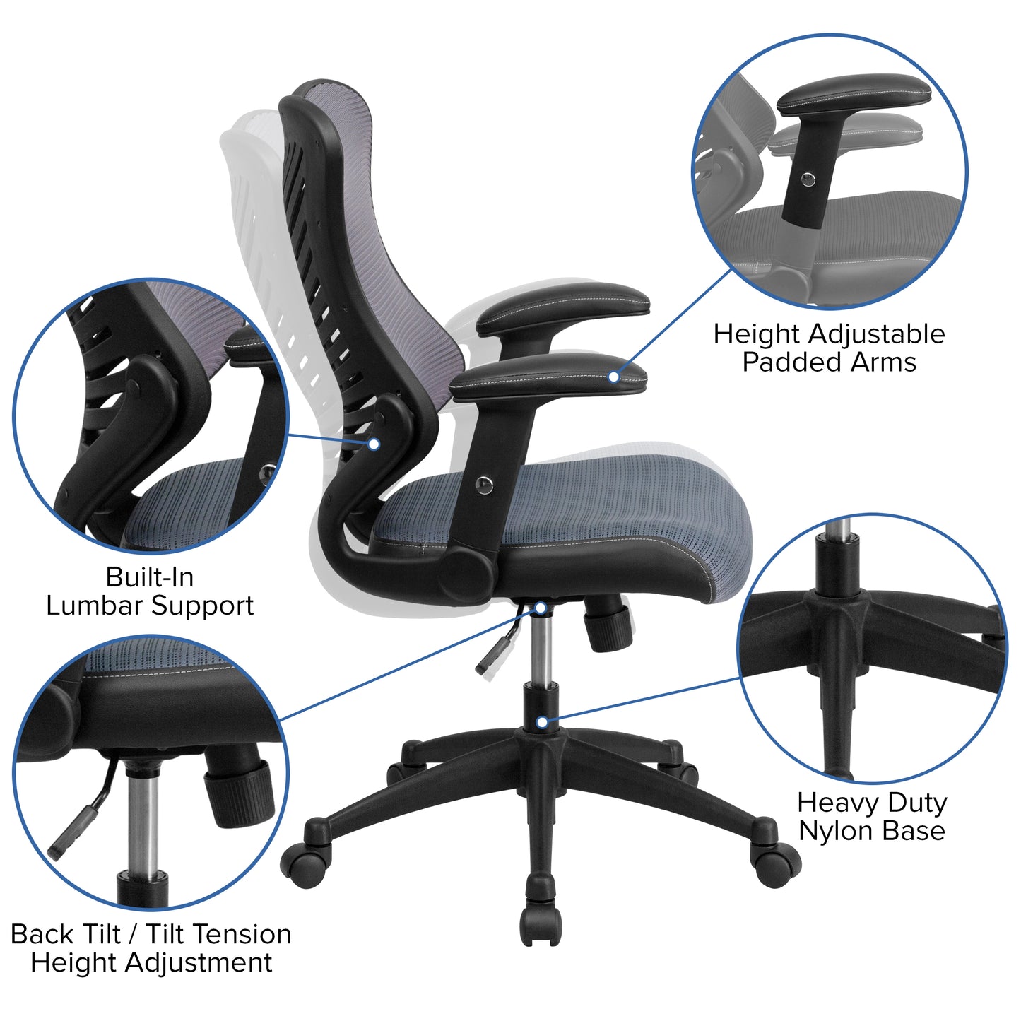 Kale High Back Designer Gray Mesh Executive Swivel Ergonomic Office Chair with Adjustable Arms Gray Mesh BL-ZP-806-GY-GG