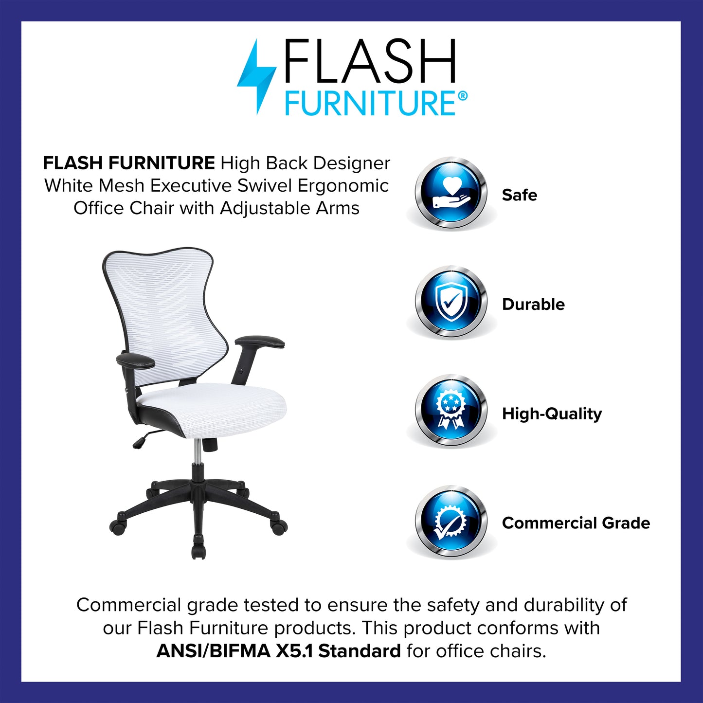 Kale High Back Designer White Mesh Executive Swivel Ergonomic Office Chair with Adjustable Arms White Mesh