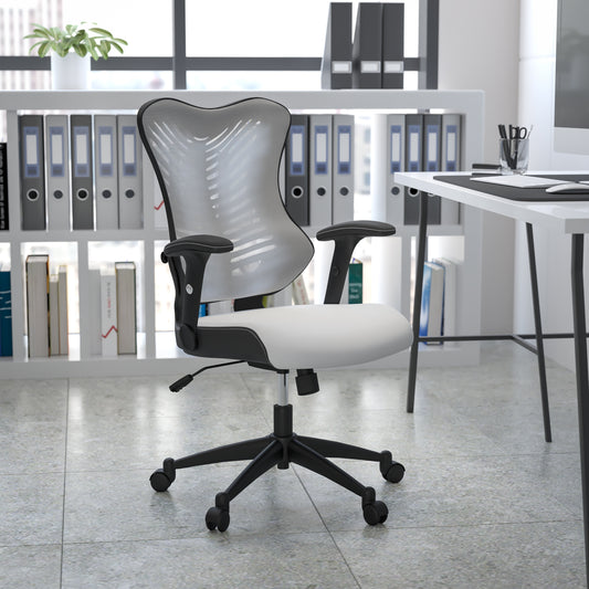 Kale High Back Designer White Mesh Executive Swivel Ergonomic Office Chair with Adjustable Arms White Mesh BL-ZP-806-WH-GG