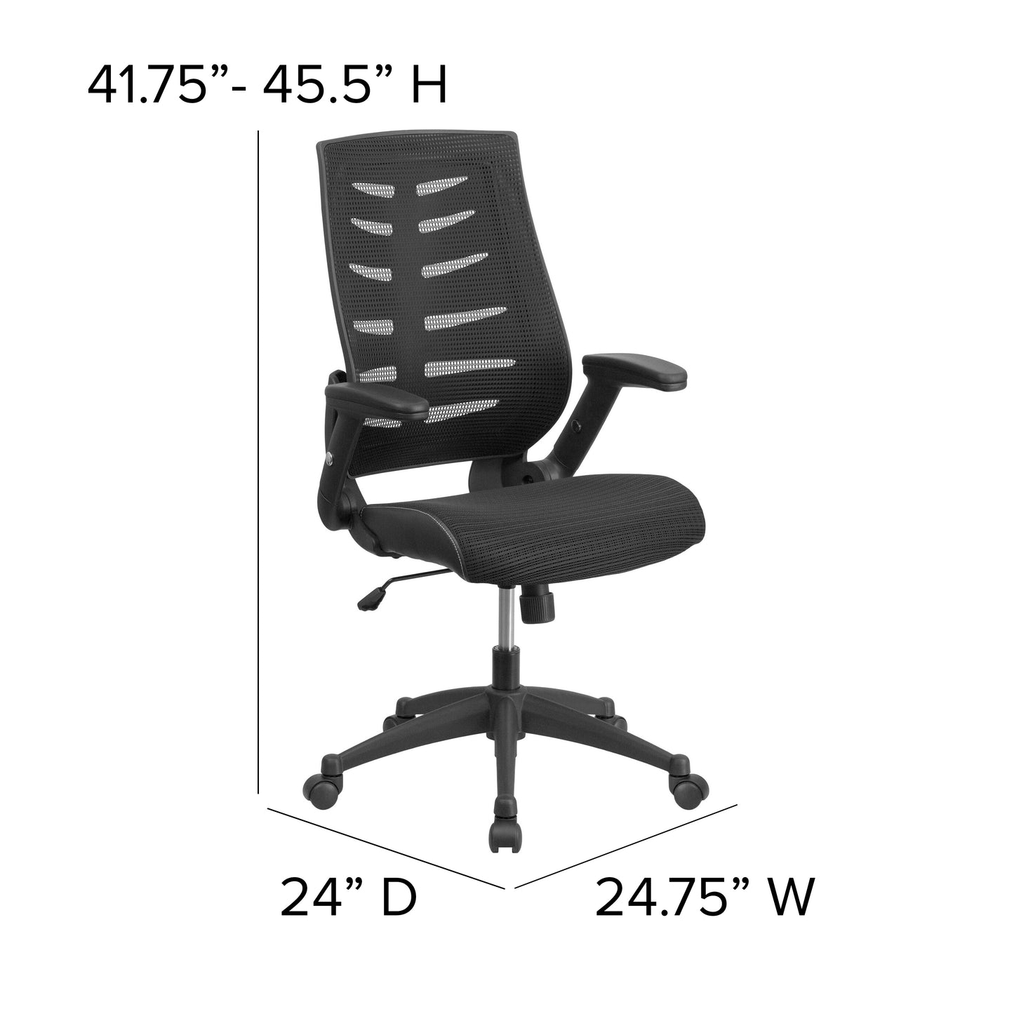 Kale High Back Designer Black Mesh Executive Swivel Ergonomic Office Chair with Height Adjustable Flip-Up Arms Black