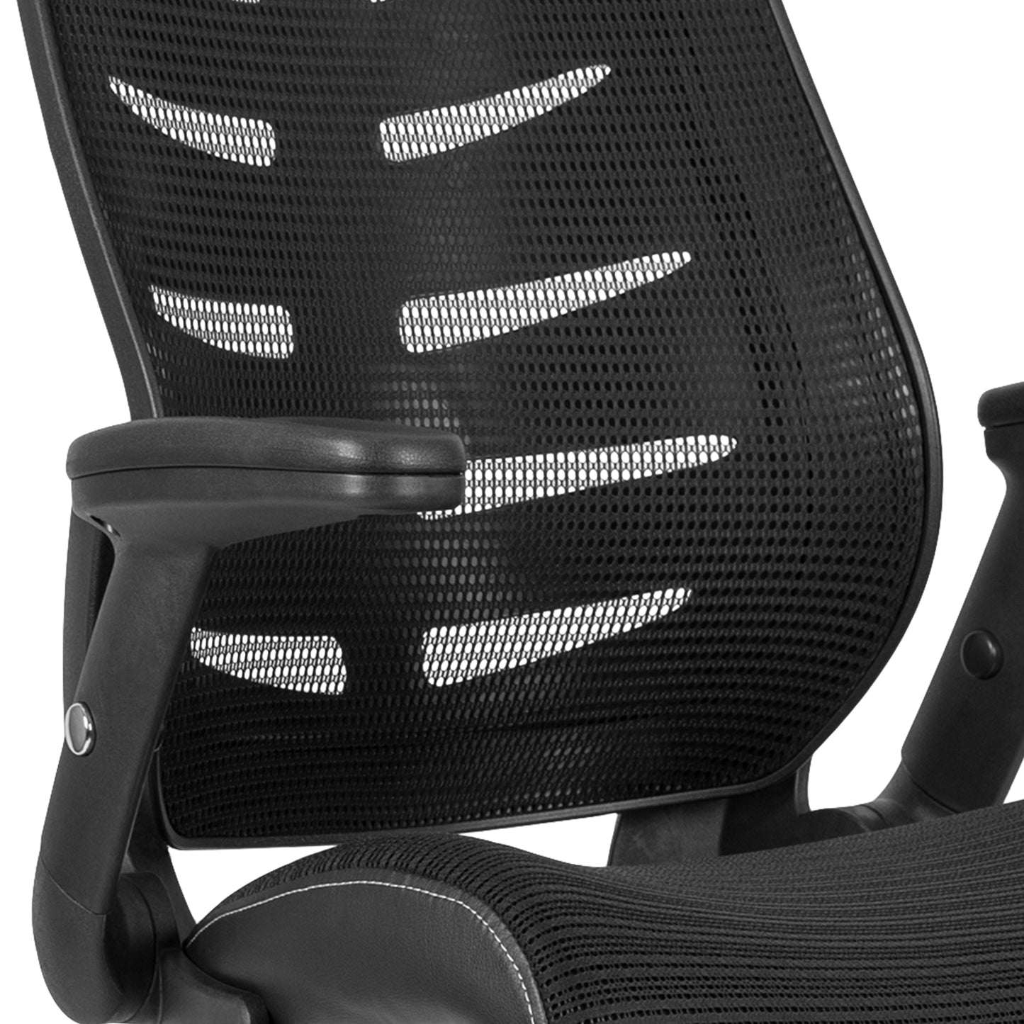 Kale High Back Black Mesh Spine-Back Ergonomic Drafting Chair with Adjustable Foot Ring and Adjustable Flip-Up Arms Black