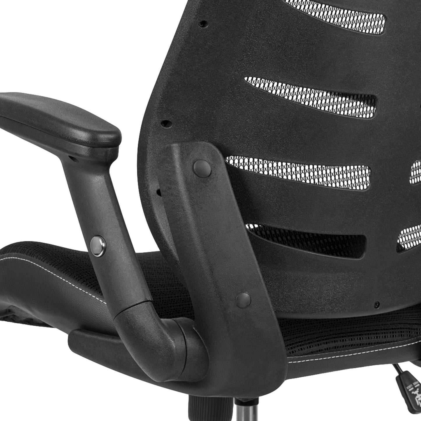 Kale High Back Black Mesh Spine-Back Ergonomic Drafting Chair with Adjustable Foot Ring and Adjustable Flip-Up Arms Black