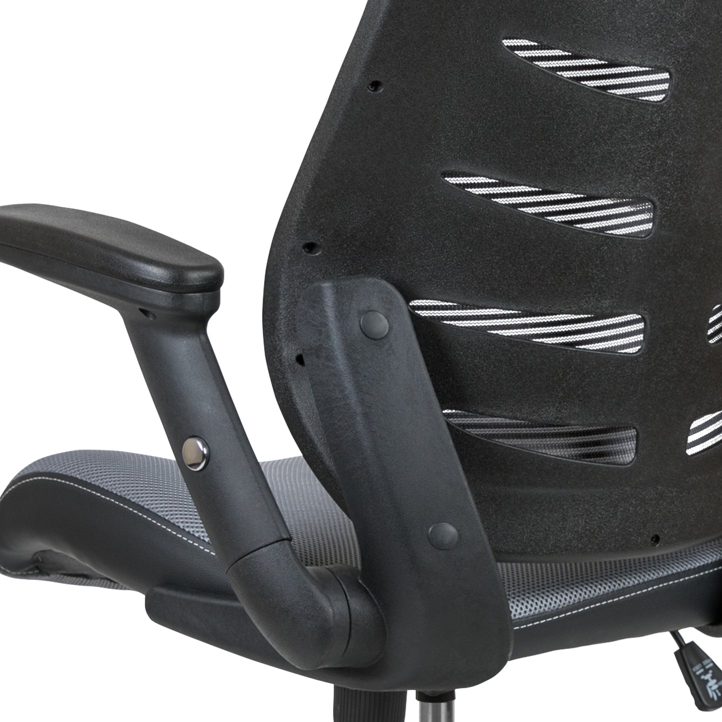 Kale High Back Dark Gray Mesh Spine-Back Ergonomic Drafting Chair with Adjustable Foot Ring and Adjustable Flip-Up Arms Dark Gray