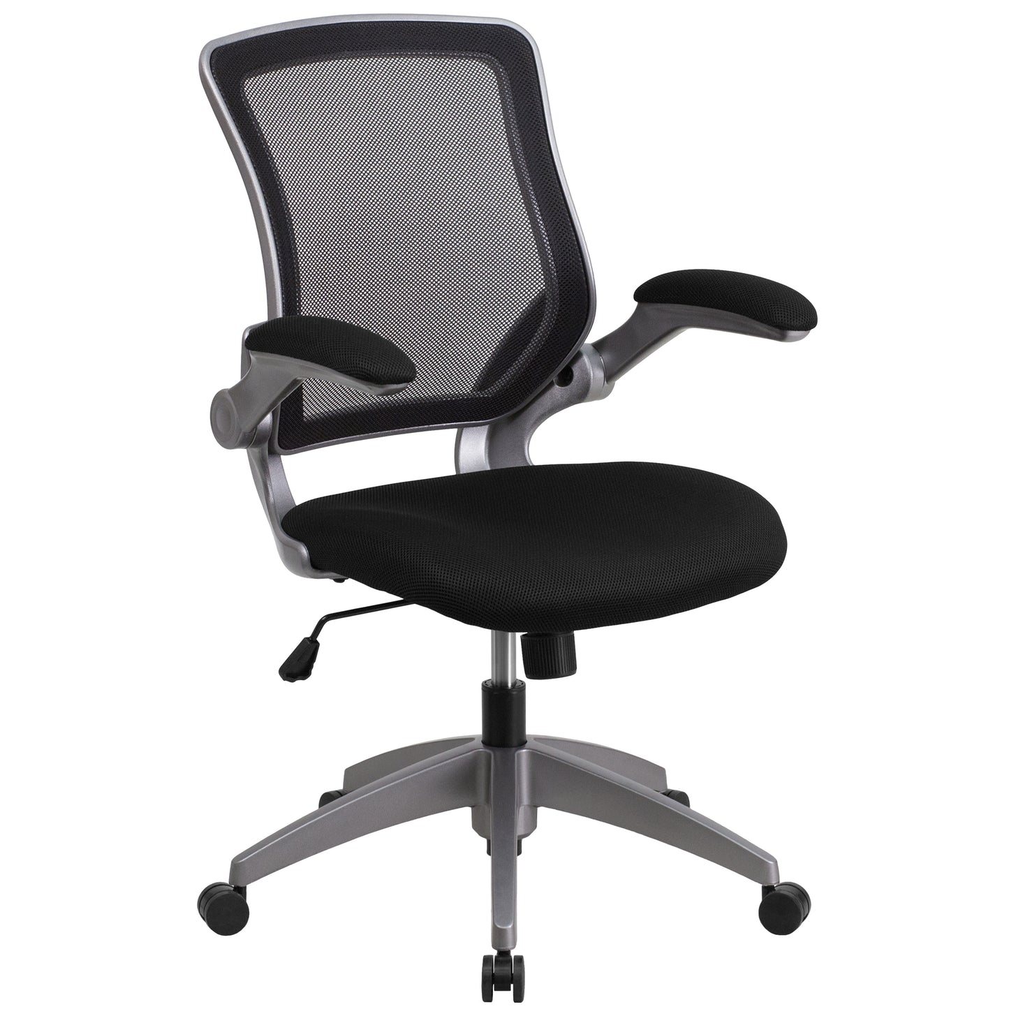 Kale Mid-Back Black Mesh Swivel Ergonomic Task Office Chair with Gray Frame and Flip-Up Arms Black