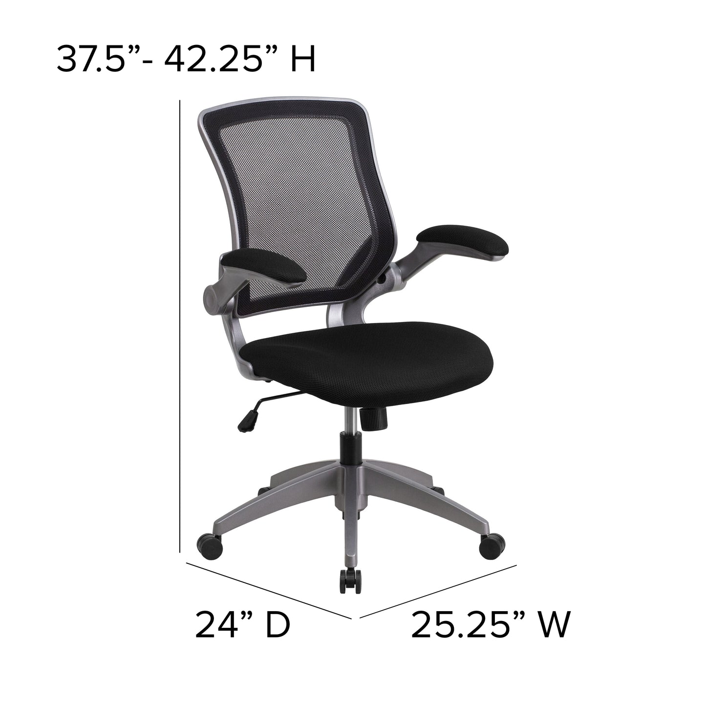 Kale Mid-Back Black Mesh Swivel Ergonomic Task Office Chair with Gray Frame and Flip-Up Arms Black