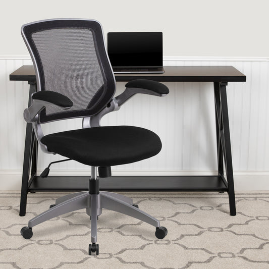 Kale Mid-Back Black Mesh Swivel Ergonomic Task Office Chair with Gray Frame and Flip-Up Arms Black BL-ZP-8805-BK-GG
